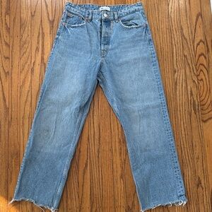 Zara Light Blue Denim Wide Leg Jeans with Frayed Hem